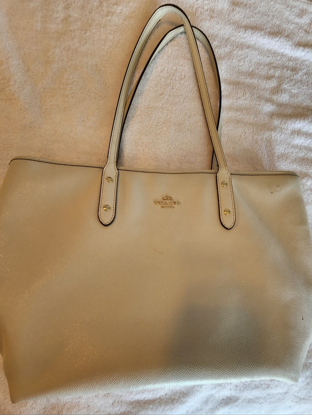 Coach Cream Pebble Leather Tote with Gold Logo